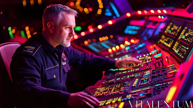 Technician at Futuristic Control Panel AI Image