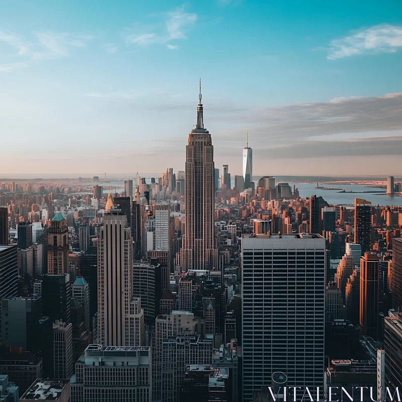 New York City's Skyline Featuring Iconic Skyscrapers at Dusk AI Image