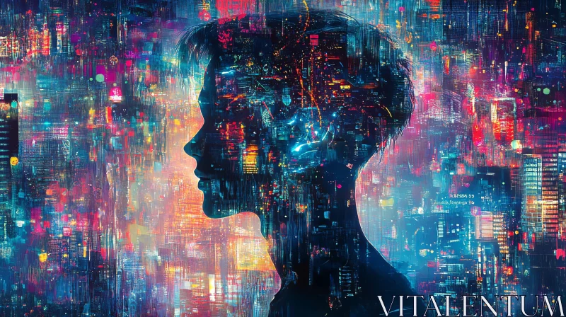 AI ART Cyberpunk Silhouette in Vibrant Abstract City