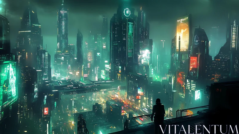 Neon-Lit Futuristic City at Night in Cyberpunk Style AI Image