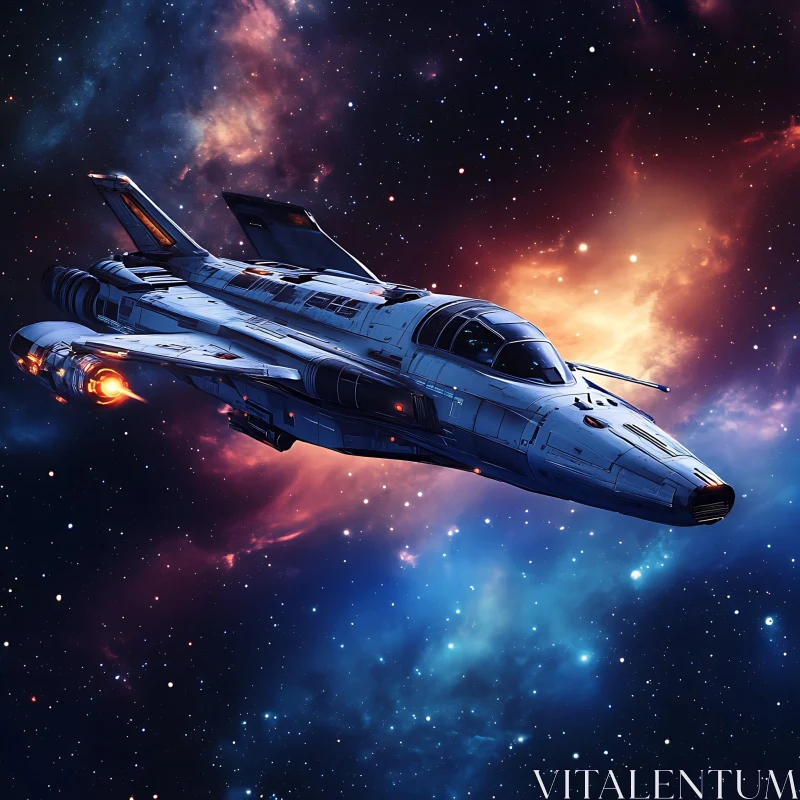 Sleek Spaceship in Vivid Cosmic Background AI Image