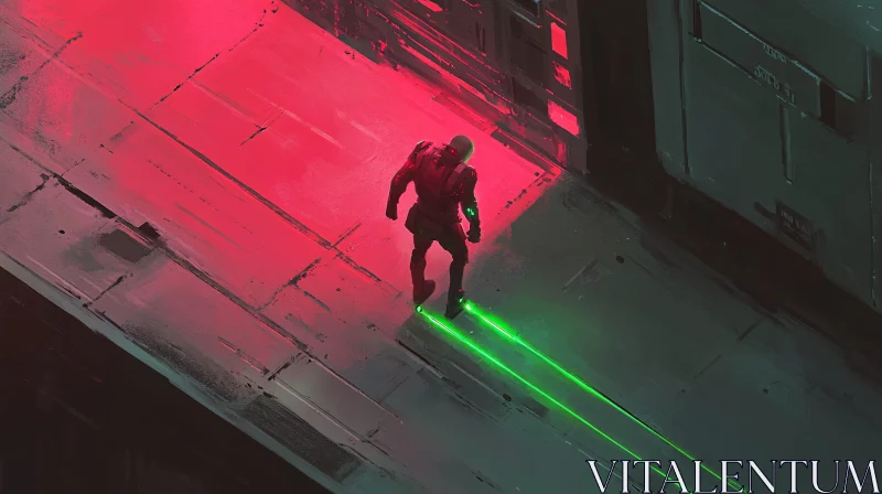 AI ART Cyberpunk Robot Walking Through Neon Lights