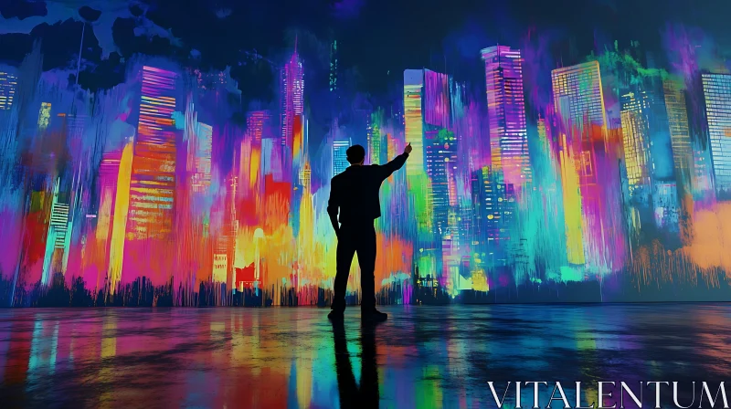 Colorful Abstract Cityscape with Silhouette AI Image