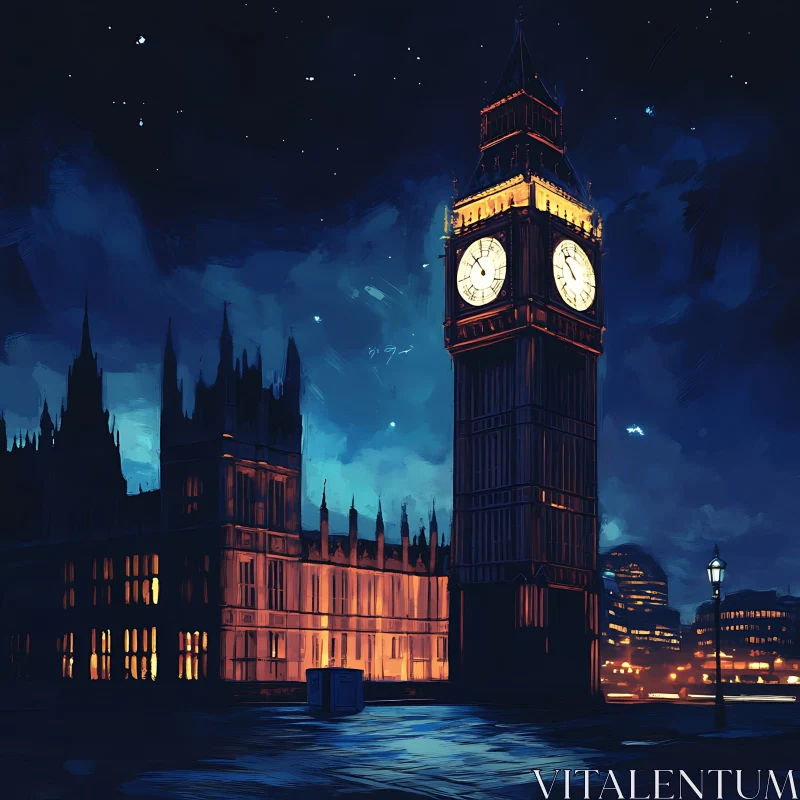 Iconic London Big Ben at Night AI Image