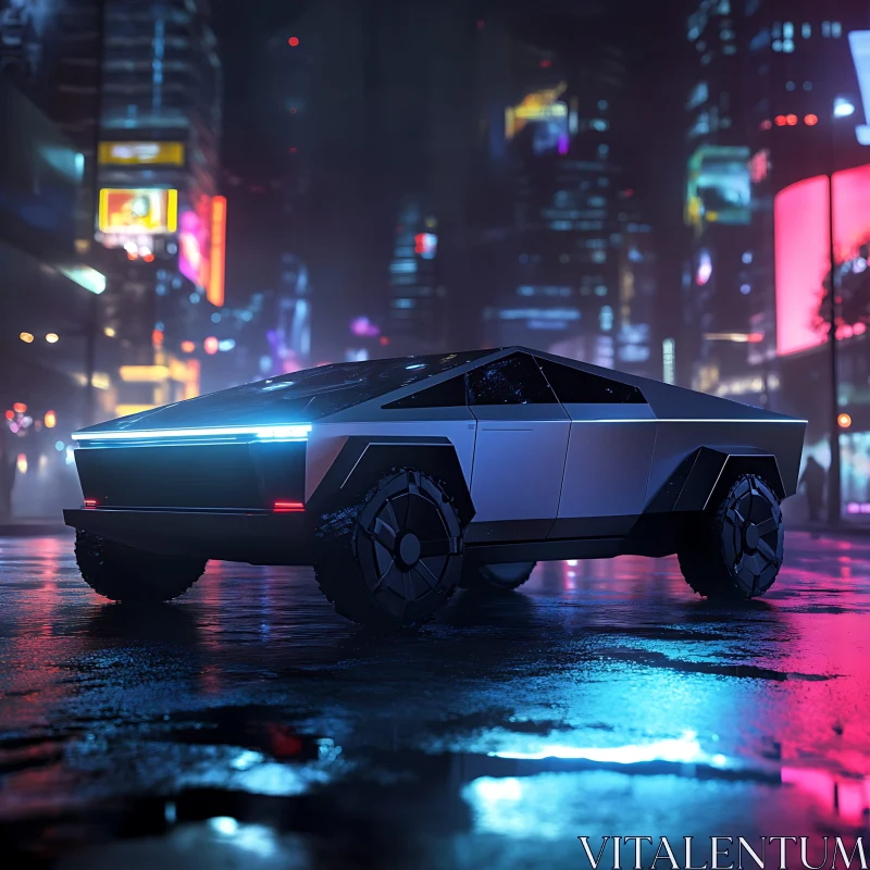 AI ART Cyberpunk Electric Truck in Night Cityscape