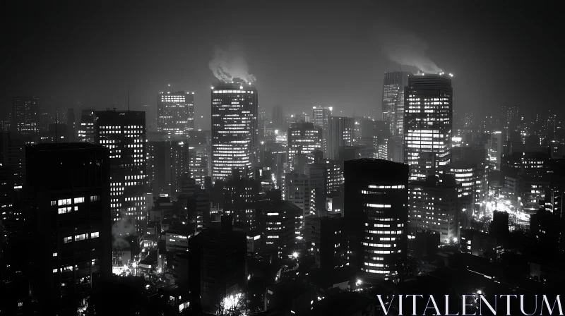 AI ART Urban Nighttime Monochrome Cityscape