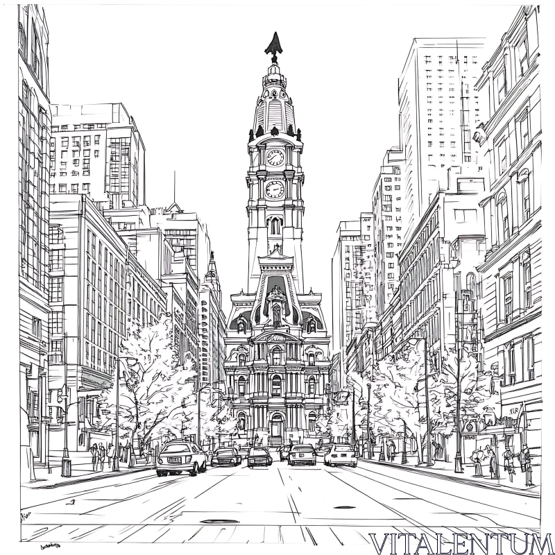 Ornate Clock Tower in Urban Cityscape Illustration AI Image