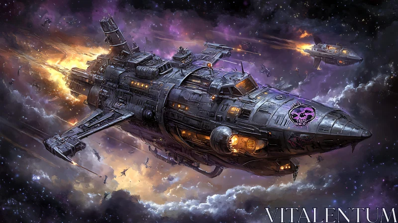 Futuristic Spacecraft in Cosmic Warfare AI Image