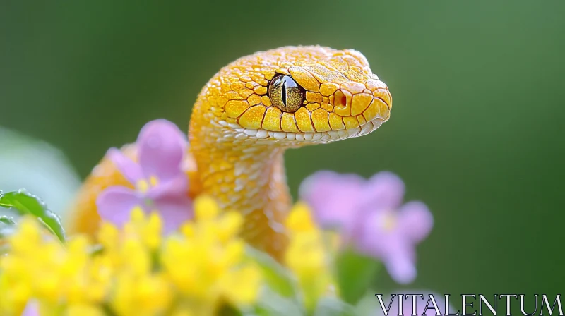 AI ART Yellow Snake Amongst Flowers