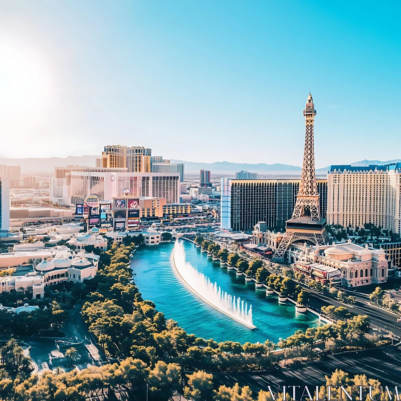 Aerial View of Las Vegas Strip Featuring Eiffel Tower Replica AI Image