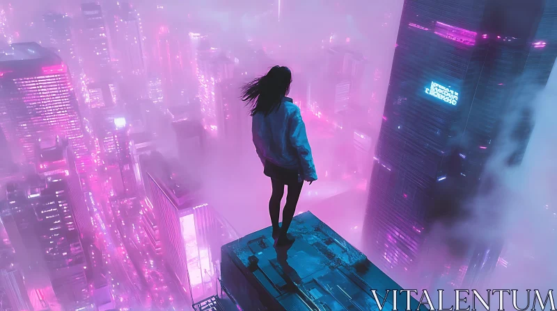 AI ART Cyberpunk Rooftop View