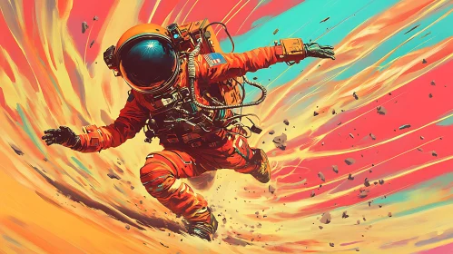 Vivid Astronaut Free-Fall in Surreal Colors