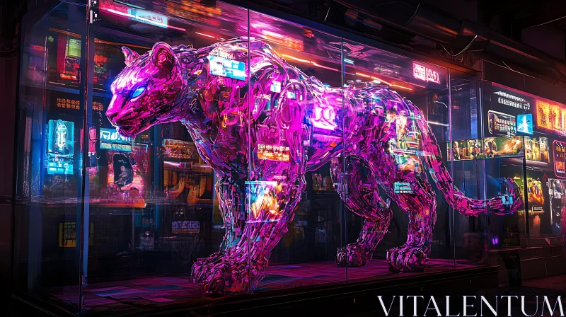 Futuristic Neon Cat in Glass Case AI Image