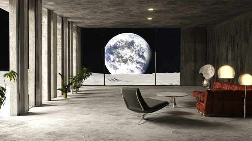 Modern Moon Interior Overlooking Earth