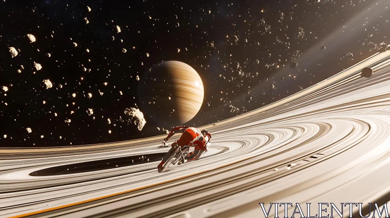 AI ART Futuristic Cyclist Exploring Saturn's Rings