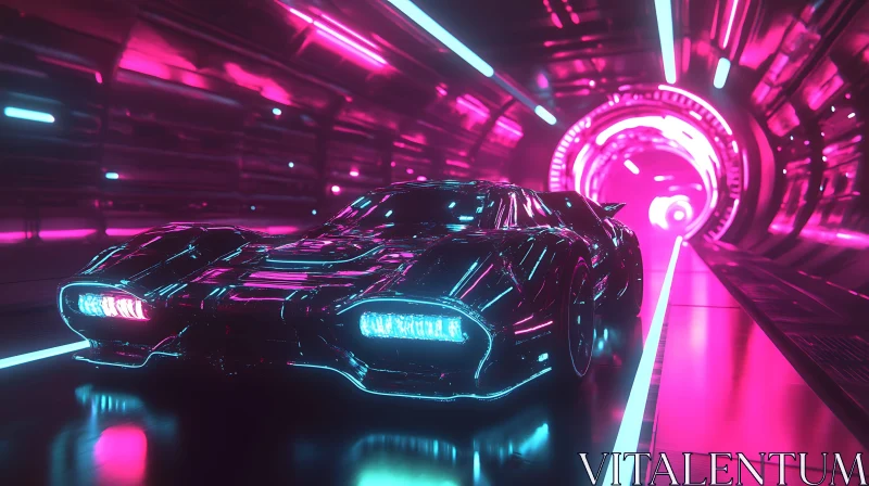 AI ART Cyberpunk Electric Car in High-Tech Tunnel