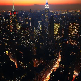 Urban Skyline with Glowing High-Rise Buildings