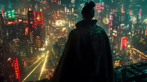 Cyberpunk City View with Neon Lights