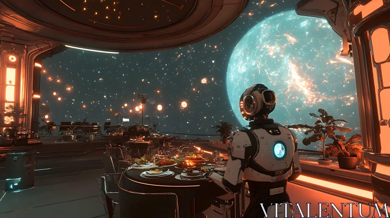 Robot Dining in Outer Space with Planetary View