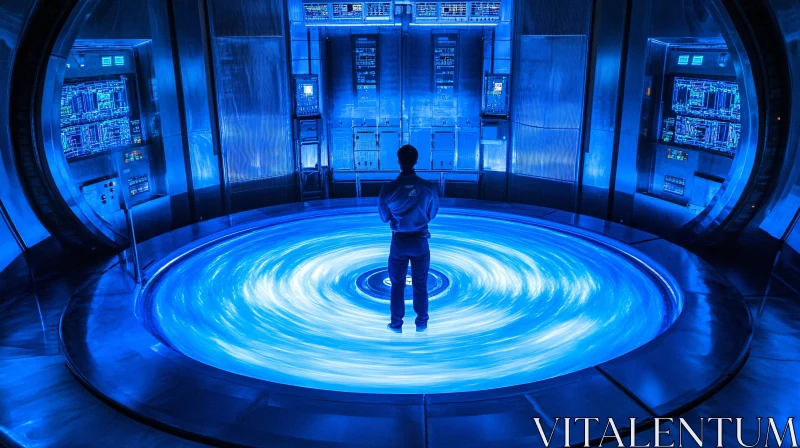 Advanced Technology Environment with Blue Swirling Lights