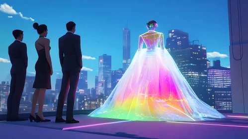 Digital Art of a Radiant Gown in a Modern City