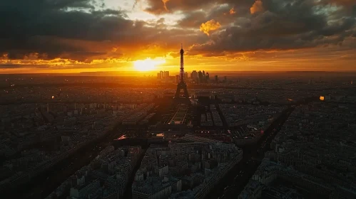 Paris Sunset Cityscape with Eiffel Tower