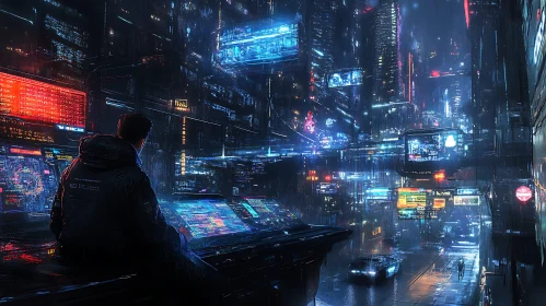 Cyberpunk Rainy Night in a Futuristic City
