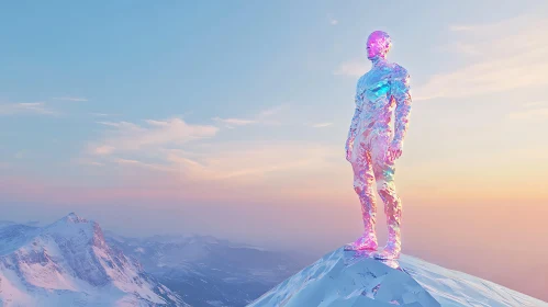 Reflective Figure on Summit During Sunset