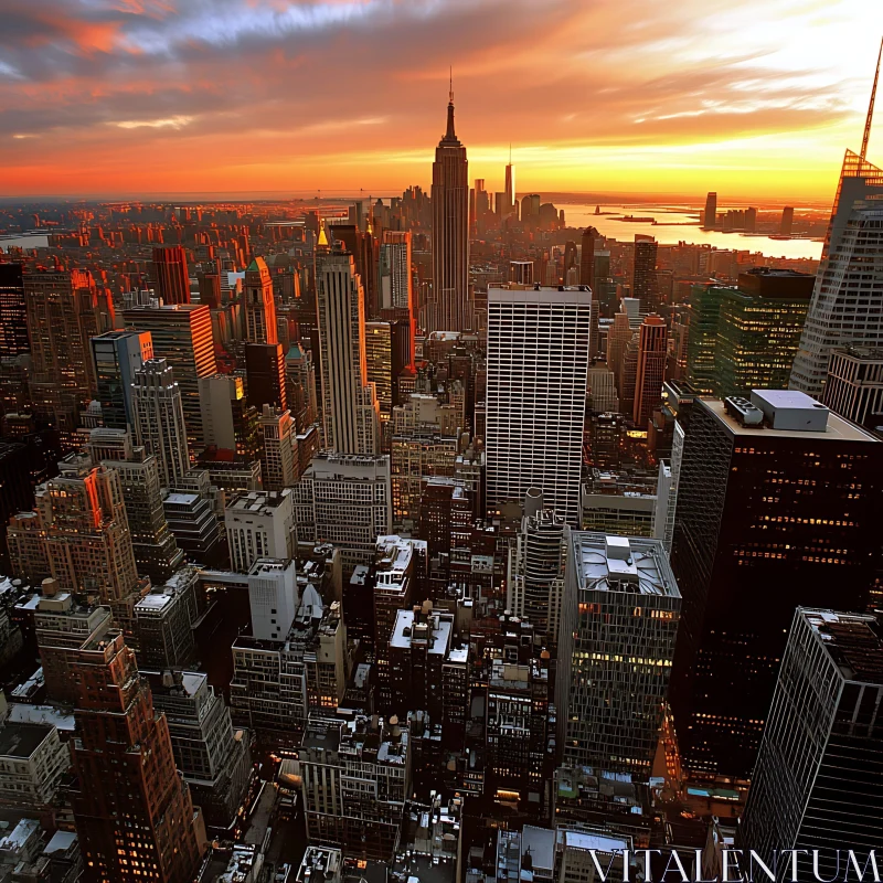 Urban Sunset Aerial View with Skyscrapers