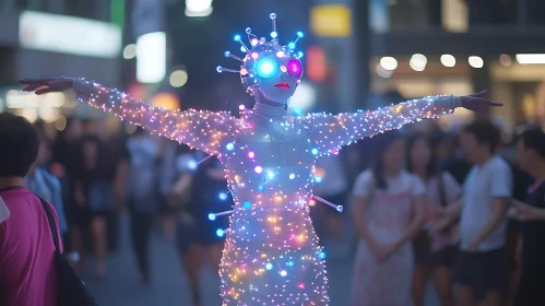 Luminous Cyborg on Urban Street