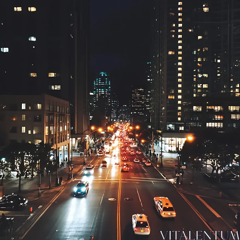 Urban Nightscape with Glowing Streetlights