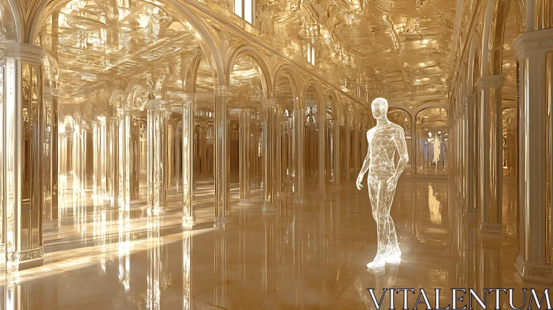 Translucent Figure in Golden Hall