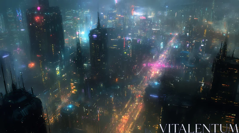 Neon Urban Skyline in the Fog