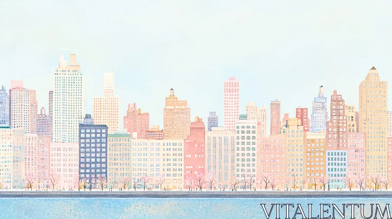 Pastel City Skyline with River