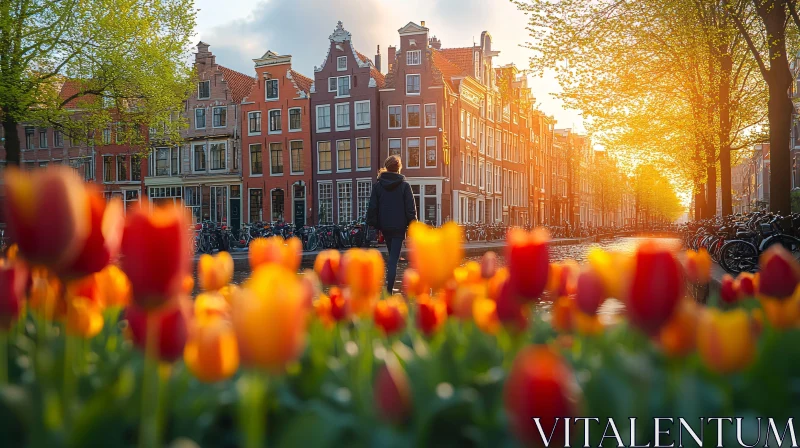 Blooming Tulips and Historic Canals at Dusk