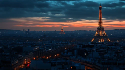 Eiffel Tower Sunset Glow Over Paris Cityscape