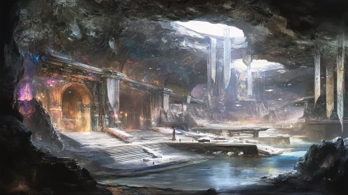 Ancient Underground Cavern with Ethereal Lighting