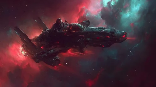Advanced Spacecraft Amidst Colorful Nebula