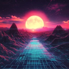 Futuristic Fantasy Sunset with Cyber Elements
