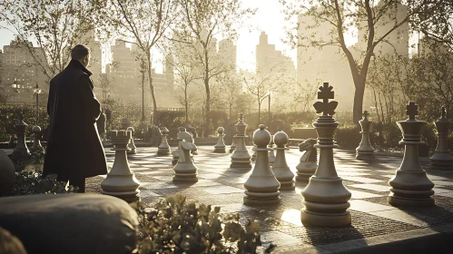 Contemplating Strategy in a Golden Afternoon Park