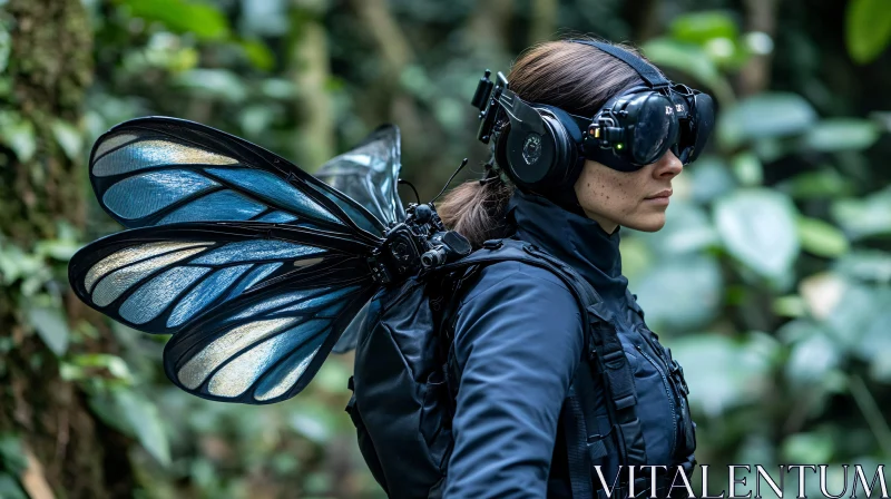 Woman with Cybernetic Wings and Goggles AI Image