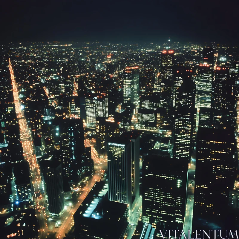 Urban Nightscape: Illuminated City from Above