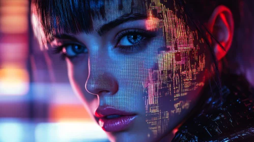 Modern Female Cyborg with Neon Circuitry Elements