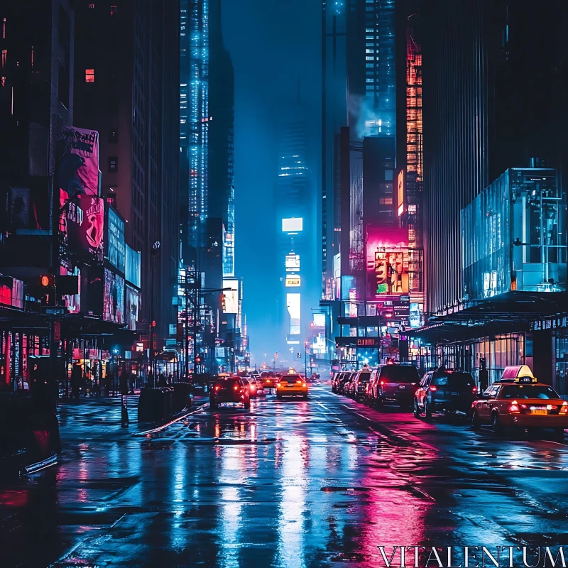 City Street Illuminated by Neon Lights AI Image