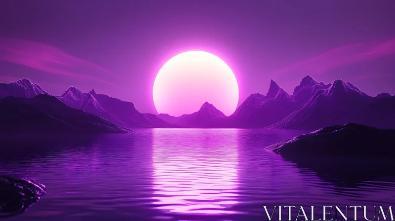 AI ART Ethereal Purple Sunset Reflecting on a Peaceful Lake