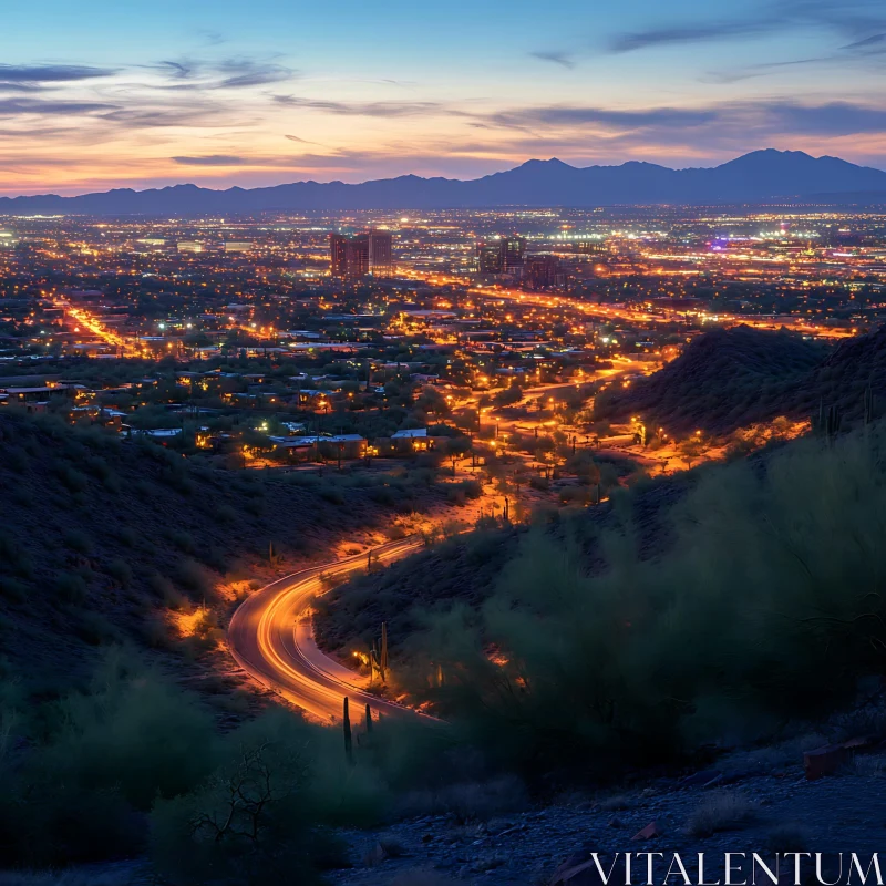 AI ART Mesmerizing Night View of a City with Winding Road