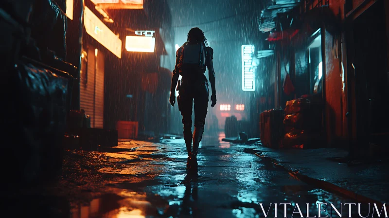 Futuristic Urban Street in Rain AI Image