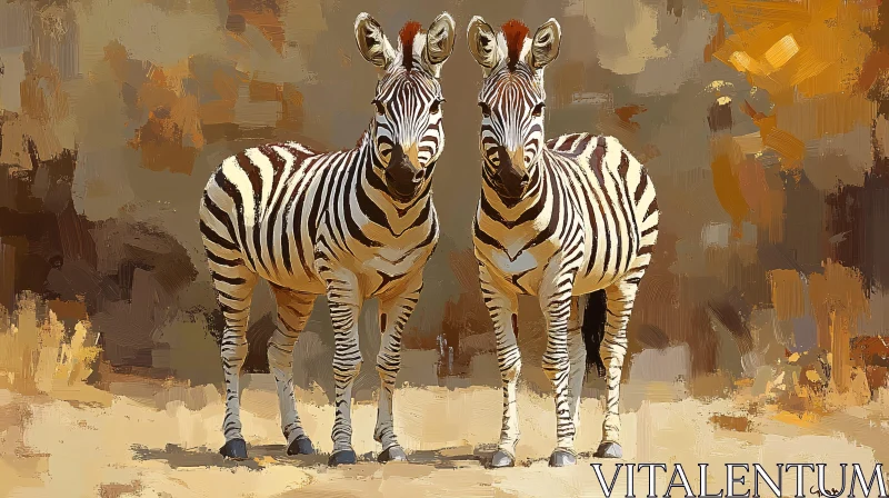 Surreal Zebra Pair in Abstract Savannah AI Image