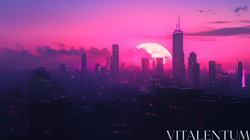 AI ART Urban Sunset Over Skyscrapers