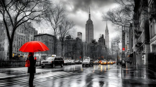 Monochrome City Street with Selective Color